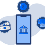Ilustracion de servicios financieros, app para hacer recargas y pago de servicios