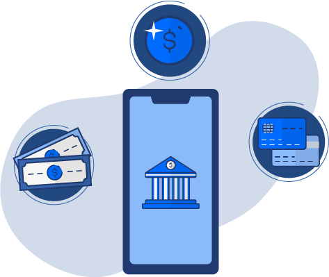 Ilustracion de servicios financieros, app para hacer recargas y pago de servicios
