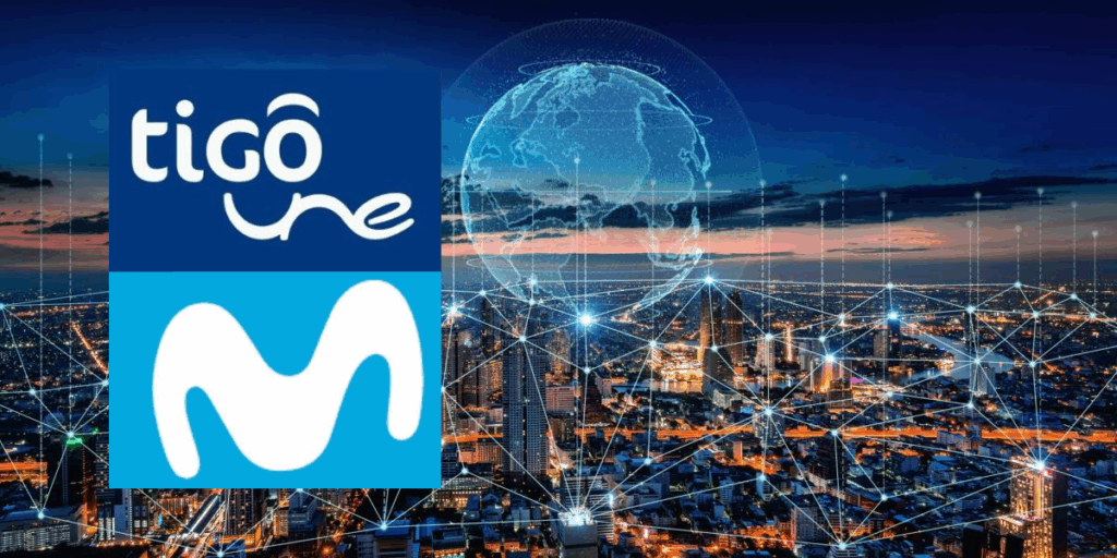 Logos de Tigo y Movistar ilustrando la posible fusión en Colombia.